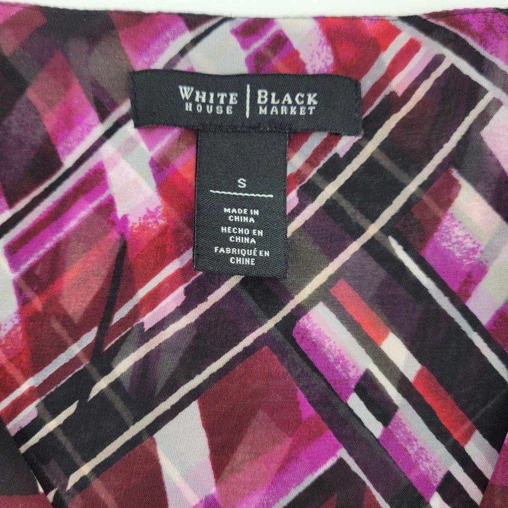White House Black Market Womens Small Plum Geometric Abstract Faux Wrap Blouse - Picture 4 of 13